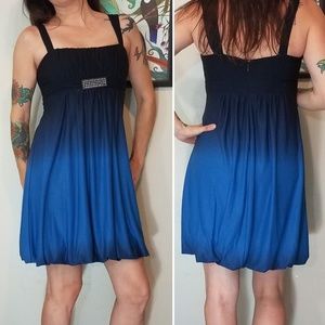 Cache jeweled blue ombre bubble hem cocktail dress